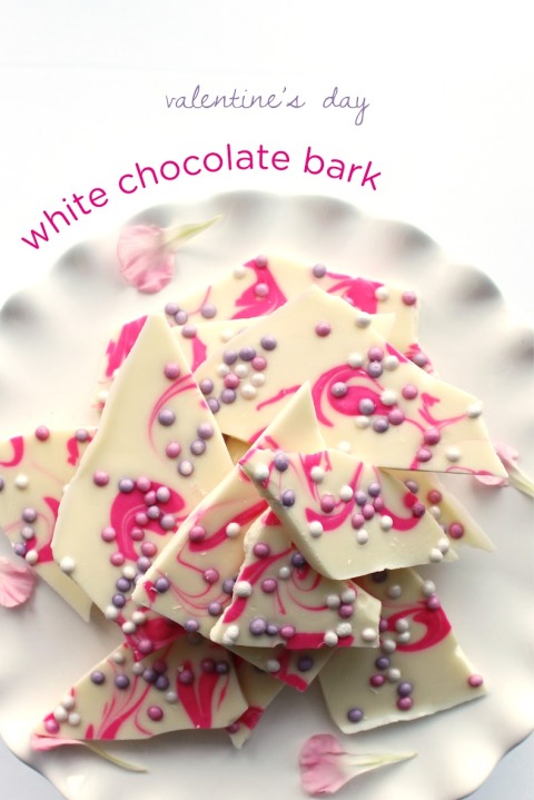 Super Easy to make White Chocolate Bark with Pink Swirls for Valentine's Day