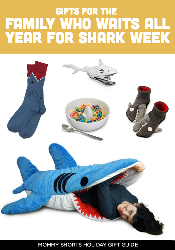 For the family who waits all year for Shark Week! Looking for the perfect holiday gift? Here's your guide to hundreds of gift ideas for moms, dads, babies, kids, aunts, uncles, etc.!